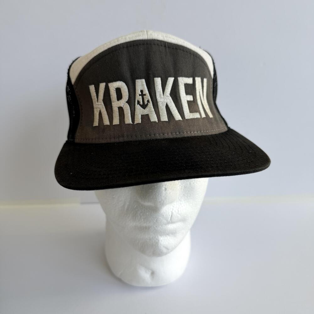 Kraken Richardson Hat Cap Snap Back One Size Black Trucker Mesh Logo Mens